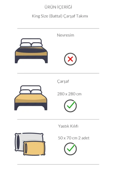 Varol Eris Serisi Pamuk Saten King Size Çarşaf Takımı 83 Tel %100 Pamuk - Resim 3