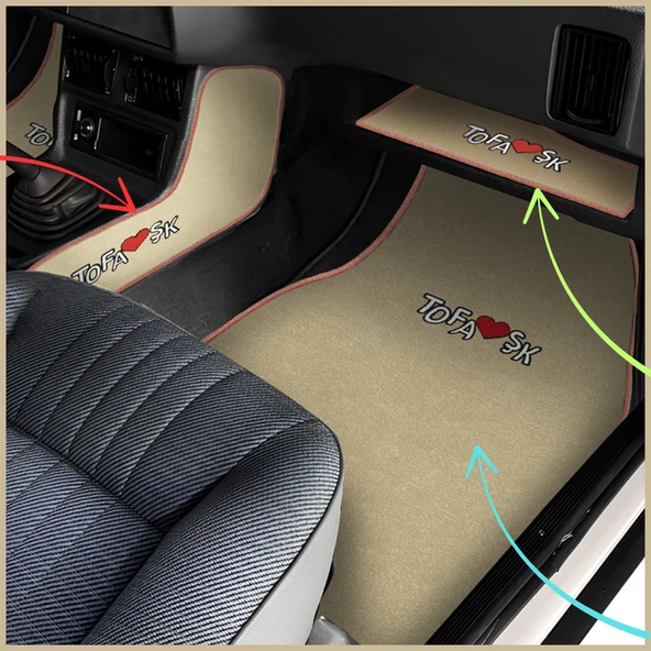 Tofaş Şahin Doğan Kartal Bej Renk Oto Halı Paspas / Orta Konsol Koruma Yan Halı Torpido Sehpa Örtüsü ürün görseli