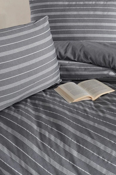 Varol Çarşafı Lastikli Saten Çizgili Çift Kişilik Nevresim Takım - Resim 11