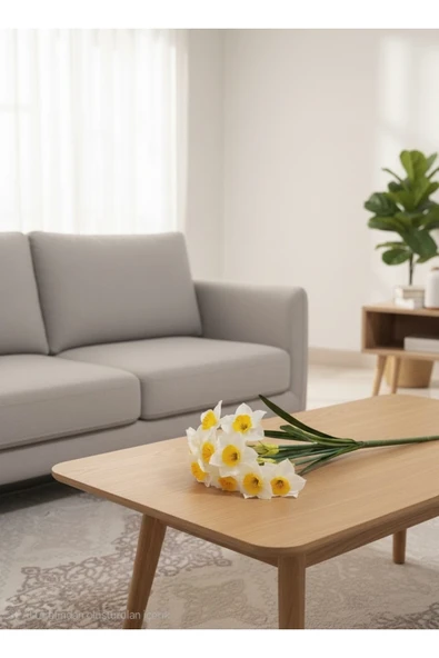 YAPAY NERGİS 3 KAFALI 12 ÇİÇEKLİ 50 CM BOYUNDA EV DEKOR SÜS VAZO DEKOR ÇİÇEĞİ BAHAR MÜJDECİSİ - 3