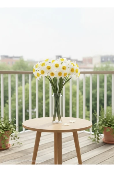 YAPAY NERGİS 3 KAFALI 12 ÇİÇEKLİ 50 CM BOYUNDA EV DEKOR SÜS VAZO DEKOR ÇİÇEĞİ BAHAR MÜJDECİSİ - 2