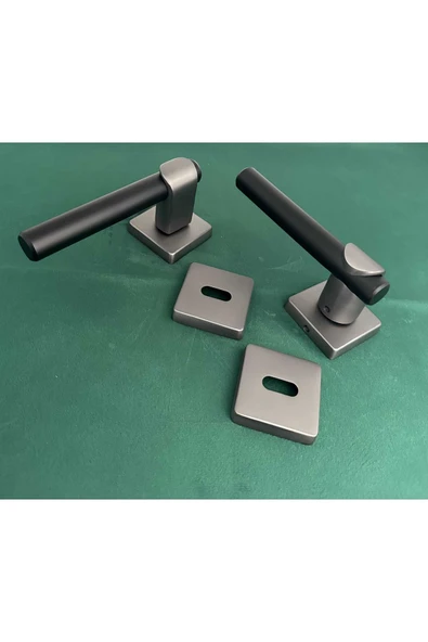 Apollo Mat Skoç Füme Siyah Lüx Kare Rozetli Zamak Oda Kapı Kolu 1 Takım - Resim 4