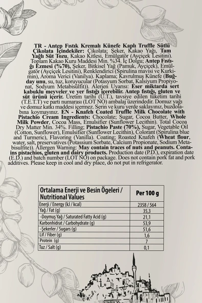 Frapella Antep Fıstık Dolgulu Künefe Kaplı Çikolata 150 Gr. - 3