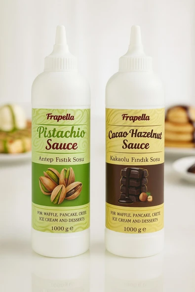 Frapella Antep Fıstık Sosu ve Kakaolu Fındık Sosu 1 Kg x 2 Adet Waffle, pankek, krep dondurma vb. - 1