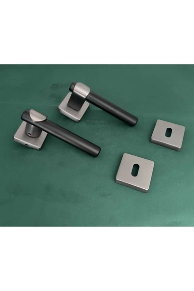 Apollo Mat Skoç Füme Siyah Lüx Kare Rozetli Zamak Oda Kapı Kolu 1 Takım - Resim 2