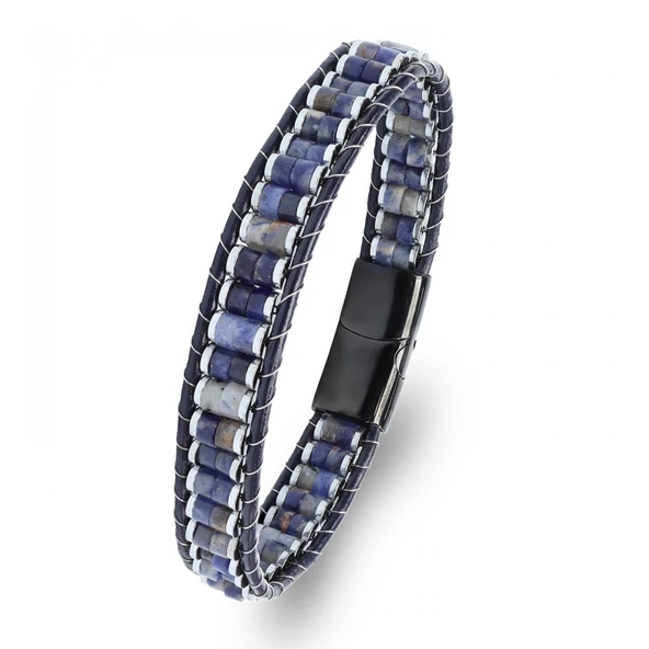 Orijinal Deri, Lapis Doğaltaş ve 316L Titanyum Çelik Erkek Bileklik 31832B22D10 ürün görseli 1