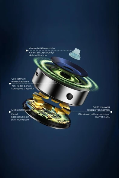 Torima X8Q Gümüş Çift Taraflı Manyetik Adsorpsiyon Vakumlu Kompakt Telefonu Tutucu - Resim 5