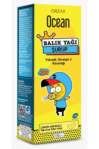 ORZAX Ocean Omega 3 Limonlu Balık Yağı Şurubu150 ml 8697595870815 ürün görseli