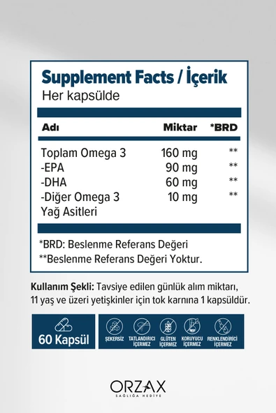 OCEAN Orzax 500mg Saf Balık Yağı Limon Aromalı Blister 60 Kapsül - 2