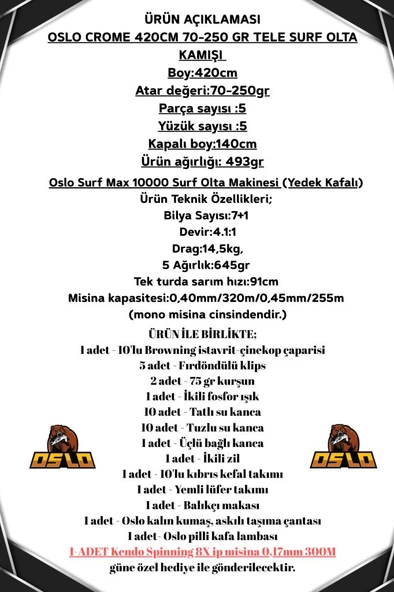 Oslo Surf Max 10000 Oslo Crome Surf 420cm 70-250gr Profesyonel Surf Olta Seti - Resim 2