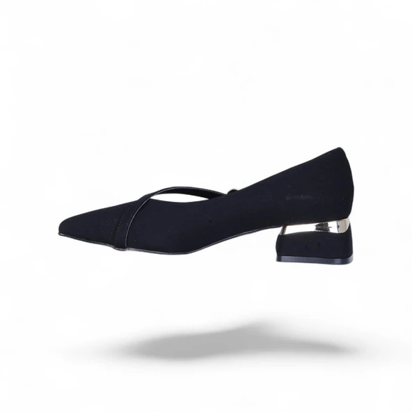 Scarletta S10 Siyah Saten 3Cm Kadın Topuklu Ayakkabı - Resim 3