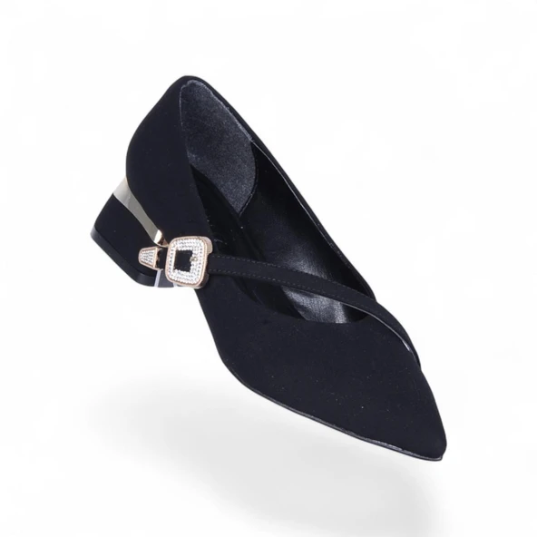 Scarletta S10 Siyah Saten 3Cm Kadın Topuklu Ayakkabı ürün görseli