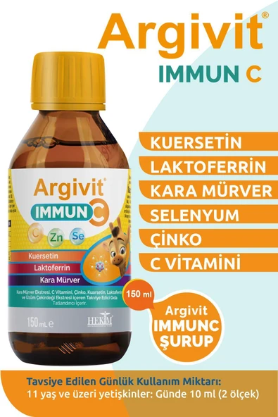 ARGİVİT Immun C Şurup - Kara Mürver, C Vitamini, Çinko, Kuersetin, Laktoferrin Içeren Şurup 150 ml 8 - 1