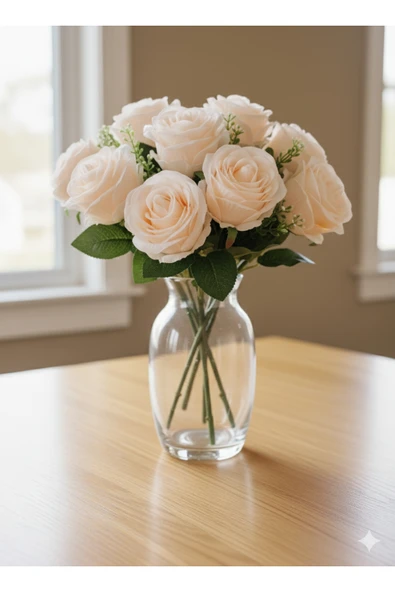 SOMON RENGİ 50 CM 10 KAFALI ZERAFET GÜLÜ EV DEKOR SAKSI SÜSÜ - Resim 2