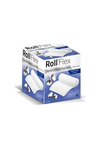 ROLL Flex 10cmx1.5m 25 Adet Pamuklu Hidrofil Sargı Bezi - 1