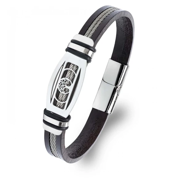 Hayat Ağacı Desenli Çelik Halatlı Erkek Bileklik 31834B17D3 ürün görseli 1