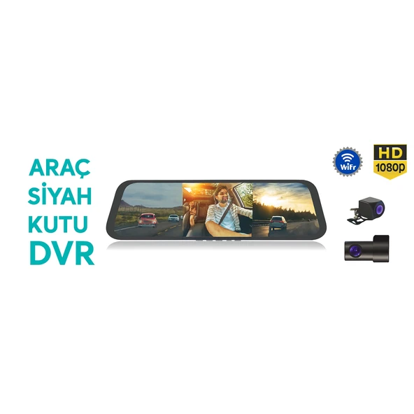 Araç İçi Dikiz Aynası DVR Kamera 3 Kamera HD 1080p  Gece Görüşlü Araç Kamerası - 2
