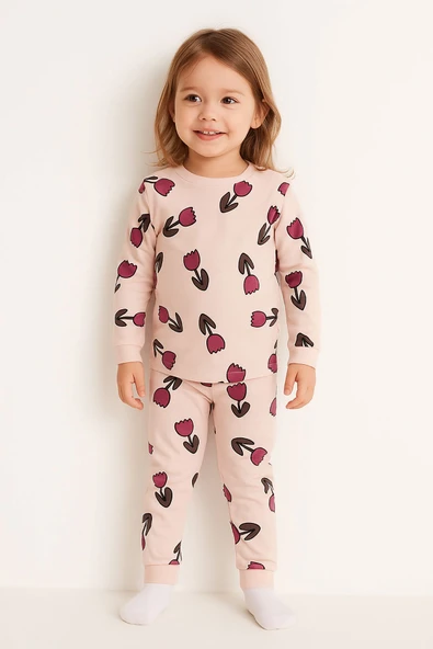 Lale Desenli Kız Çocuk Pijama Takımı - 2
