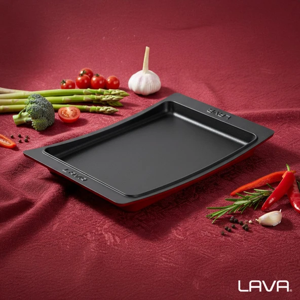 Lava Döküm Dikdörtgen Servis Tabağı. Ölçü 36x24cm.-Bordo - 7