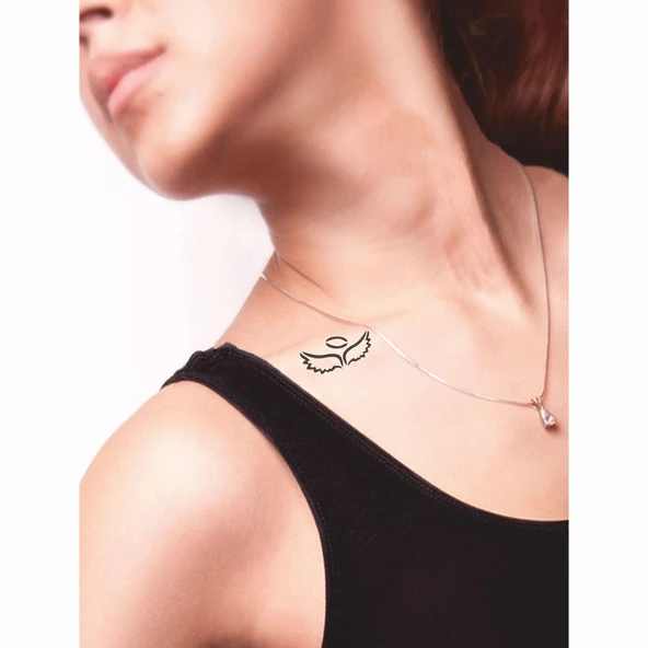 Minik Melek Kanatları Çizgisel Tattoo Geçici Dövme Şablonları Kına Kalıpları - 2