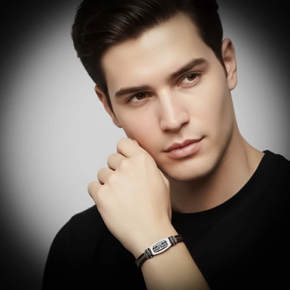 Hayat Ağacı Desenli Çelik Halatlı Erkek Bileklik 31834B17D3 - Resim 2