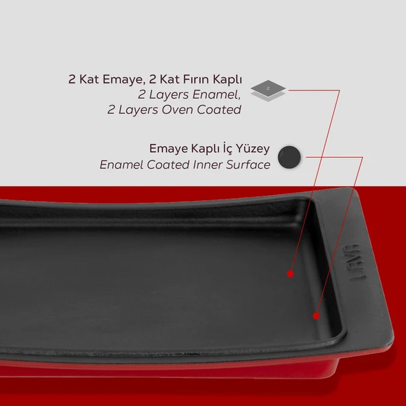 Lava Döküm Dikdörtgen Servis Tabağı. Ölçü 36x24cm.-Bordo - 6