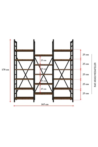6 RAFLI METAL KİTAPLIK ÜÇ MODÜL  Beyaz - Resim 7