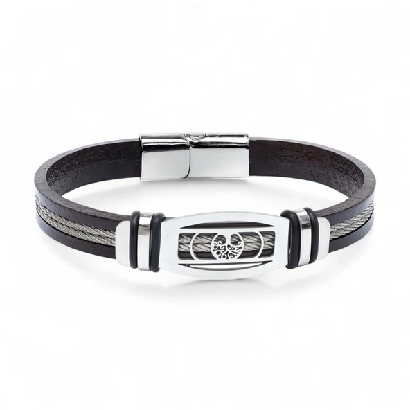 Hayat Ağacı Desenli Çelik Halatlı Erkek Bileklik 31834B17D3 - Resim 5