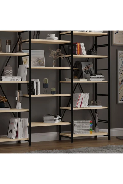 6 RAFLI METAL KİTAPLIK ÜÇ MODÜL  Akça Ağaç - Resim 4