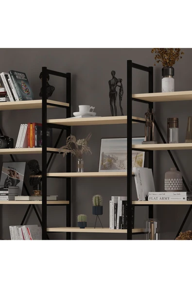 6 RAFLI METAL KİTAPLIK ÜÇ MODÜL  Akça Ağaç - Resim 3