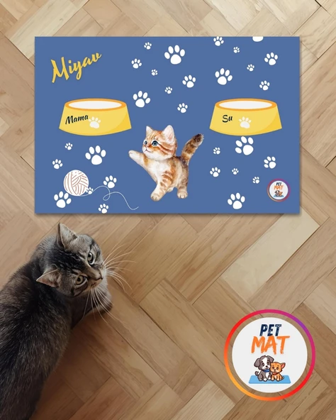 Petmat Kedi Mama Paspası , Kaymaz Taban , Yıkanabilir , Evcil Hayvan Paspası 016-M