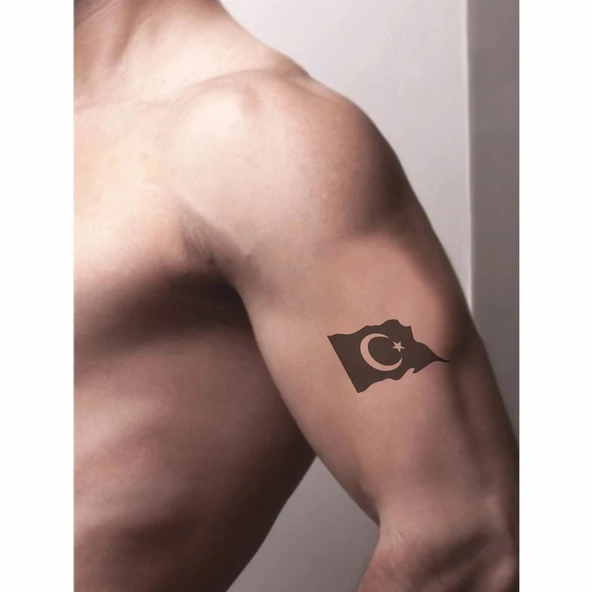 Dalgalanan Türk Bayrağı Tattoo Geçici Dövme Şablonları Kına Kalıpları - Resim 2