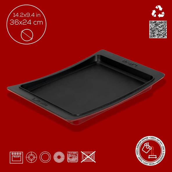 Lava Döküm Dikdörtgen Servis Tabağı. Ölçü 36x24cm.-Bordo - 4