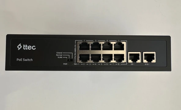 Nif Ttec 10120PG 8 Port 10/100M PoE 2 Port 10/100/1000 Gigabit Uplink Tak Çalıştır 120W PoE Switch - 1