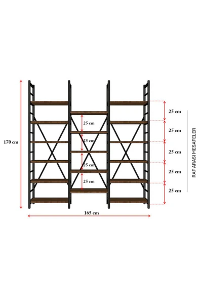 6 RAFLI METAL KİTAPLIK ÜÇ MODÜL  Petra - Resim 6