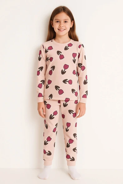 Lale Desenli Kız Çocuk Pijama Takımı - 1