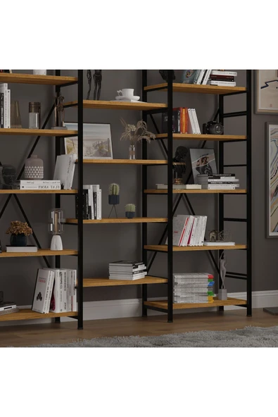 6 RAFLI METAL KİTAPLIK ÜÇ MODÜL  Petra - Resim 4