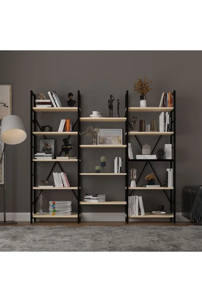 6 RAFLI METAL KİTAPLIK ÜÇ MODÜL  Akça Ağaç ürün görseli