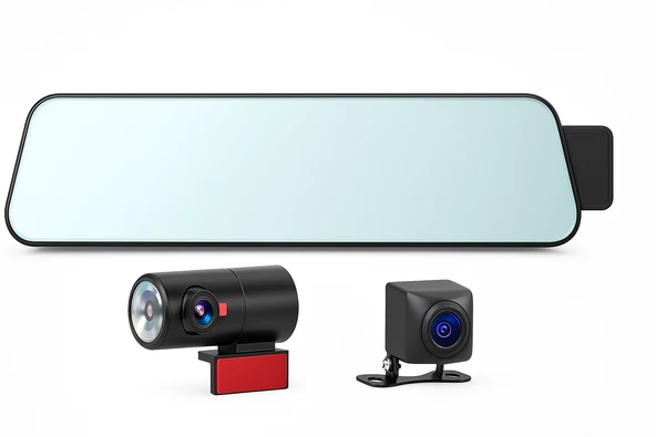Araç İçi Dikiz Aynası DVR Kamera 3 Kamera HD 1080p  Gece Görüşlü Araç Kamerası - 4