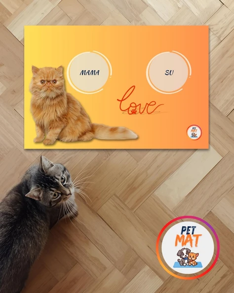 Petmat Kedi Mama Paspası , Kaymaz Taban , Yıkanabilir , Evcil Hayvan Paspası 018-T