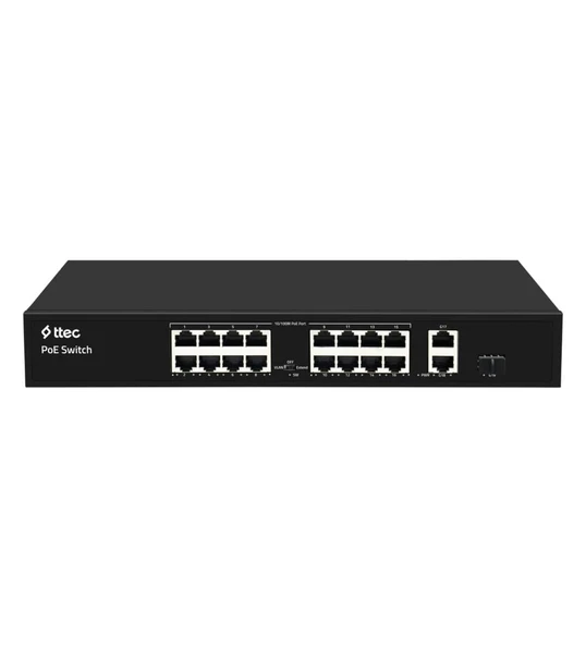 Ttec 19300PG-1SFP 16 Port Poe 10/100 2 Port Gigabit Uplink 1 Port Gigabit SFP Tak Çalıştır 300W PoE Switch - 1