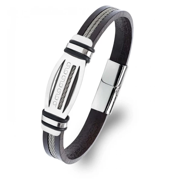 Grek Anahtarı Desenli Çelik Halatlı Erkek Bileklik 31834B17D4 ürün görseli 1