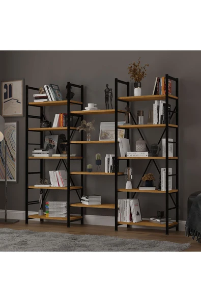 6 RAFLI METAL KİTAPLIK ÜÇ MODÜL  Petra - Resim 2