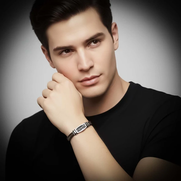 Atatürk İmzalı Çelik Halatlı Erkek Deri Bileklik 31834B17D2 - Resim 2