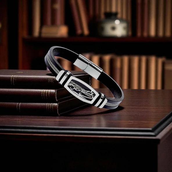 Atatürk İmzalı Çelik Halatlı Erkek Deri Bileklik 31834B17D2 - Resim 4