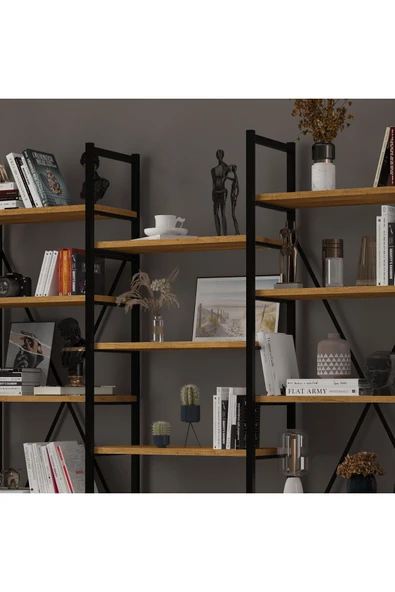 6 RAFLI METAL KİTAPLIK ÜÇ MODÜL  Petra - Resim 3