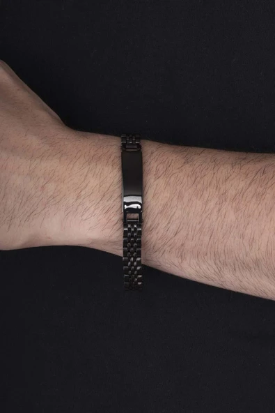 Gümüş Pazarım Klasik Model Siyah Çelik Erkek Bileklik - Resim 2