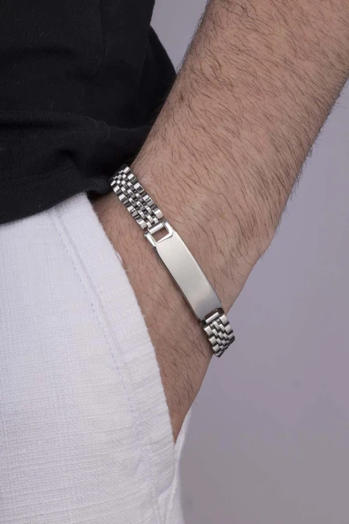 Gümüş Pazarım Klasik Model Beyaz Altın Kaplama Çelik Erkek Bileklik ürün görseli 1