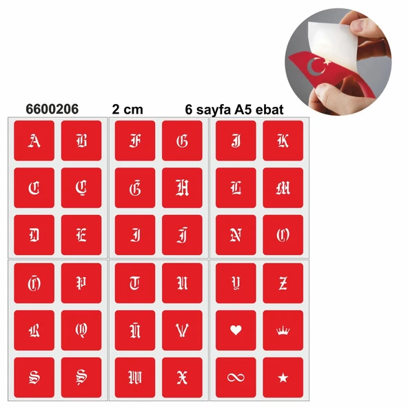 Büyük Boy Gotik Font Harf 5'li Set Geçici Dövme Kına Şablonu ürün görseli 1