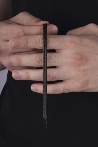 Gümüş Pazarım İtalyan Zincir Siyah Erkek Çelik Bileklik - 3